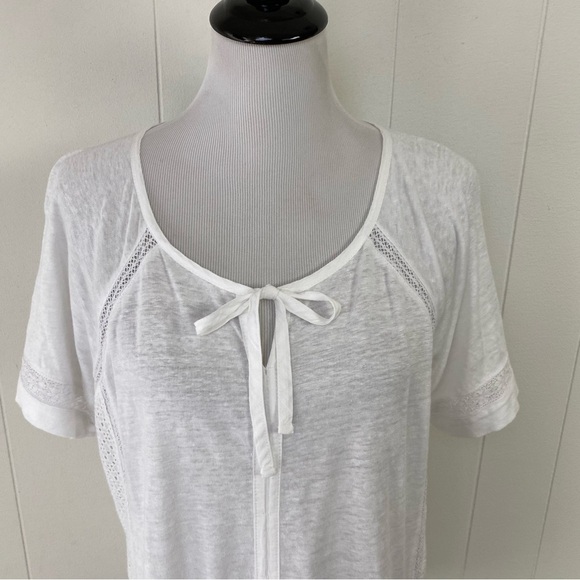 WRAP LONDON Women's 100% LINEN Casual Top White US Sz 12 Tie Neck Bohemian - Picture 2 of 13